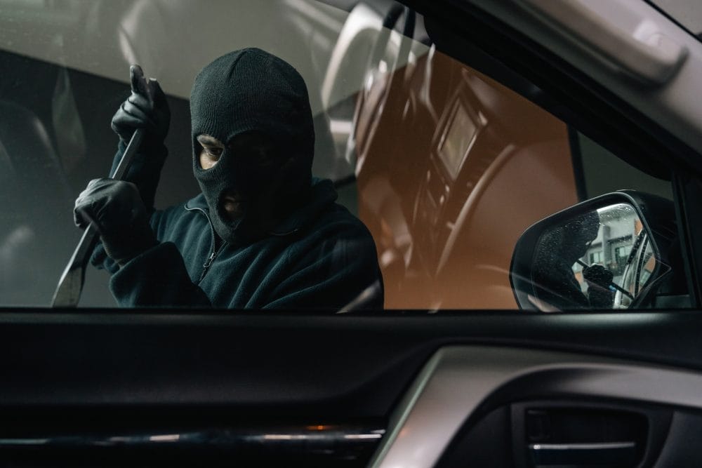 Thief in black jacket various action stolen cars.