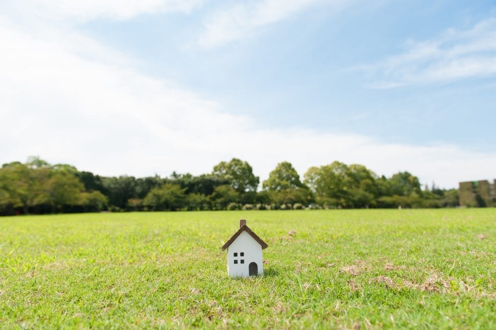 A small model house in the middle of a field