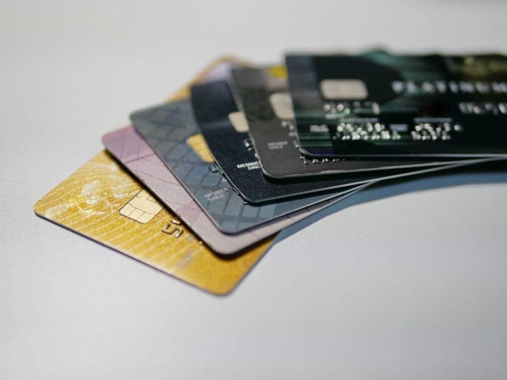 Credit cards on a white background