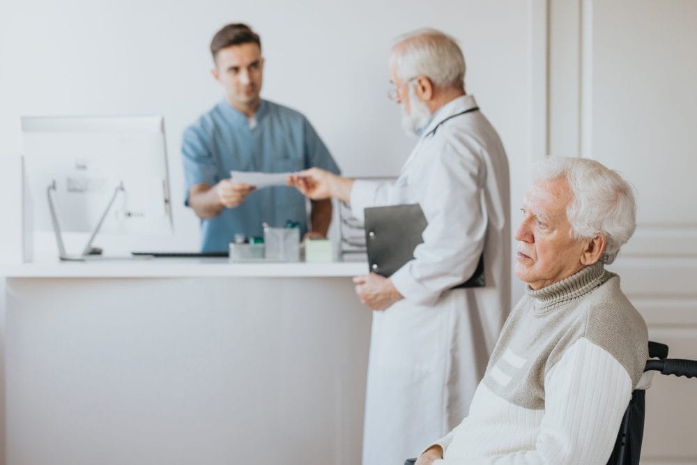 Elderly patient leaving a hospital