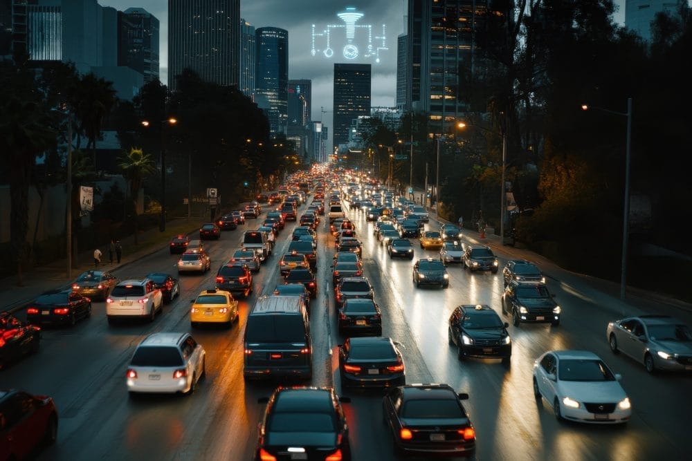 Heavy traffic in the city at night