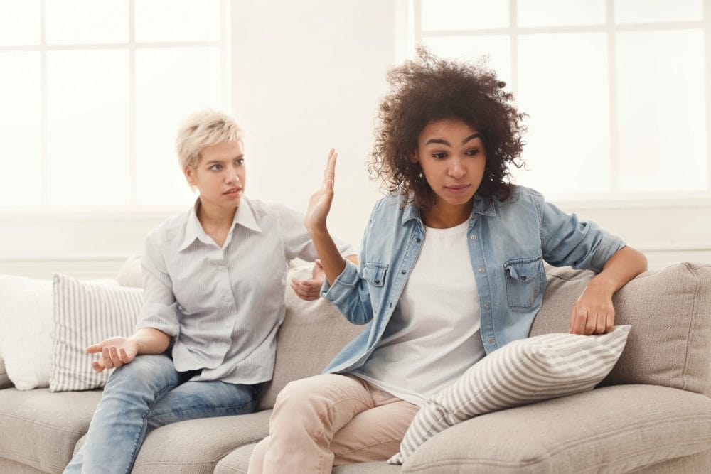 A pair of friends arguing because one sucks the other's energy