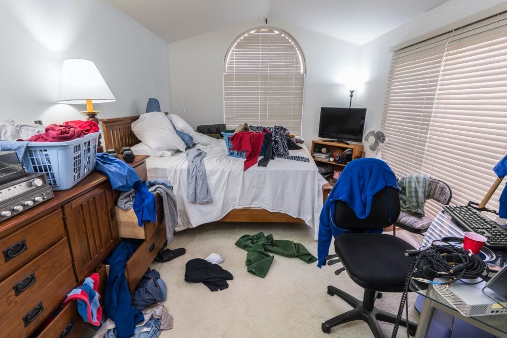 A cluttered bedroom, which sends the wrong message to a visitor