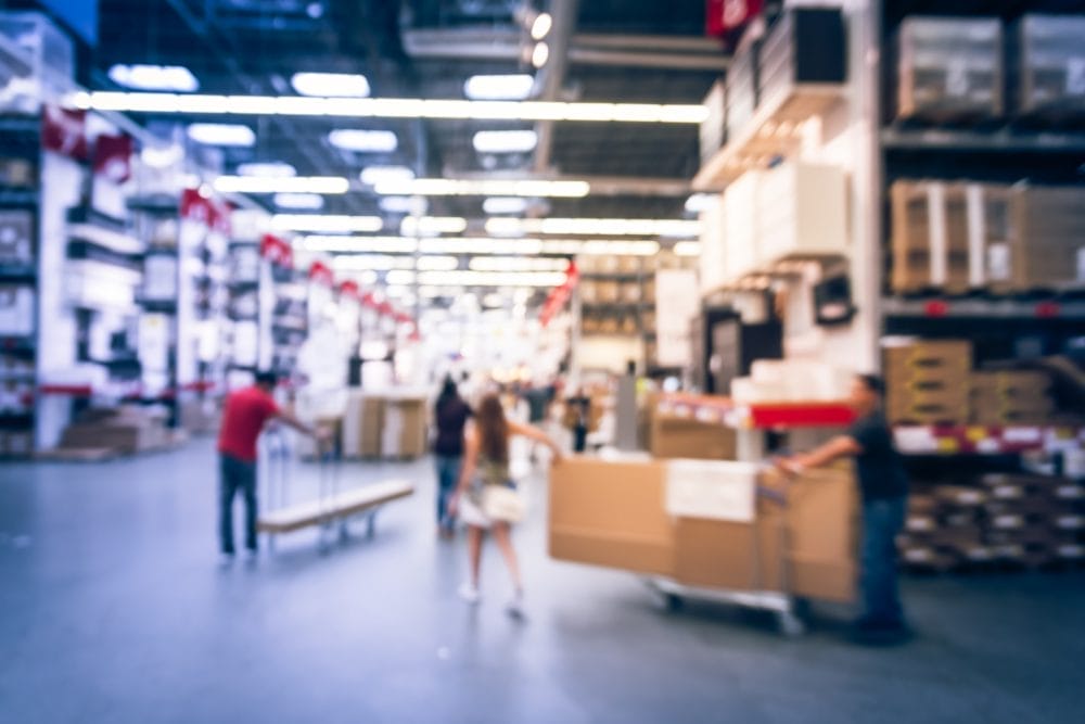 A blurry image of a big box store that is changing the air you breathe indoors