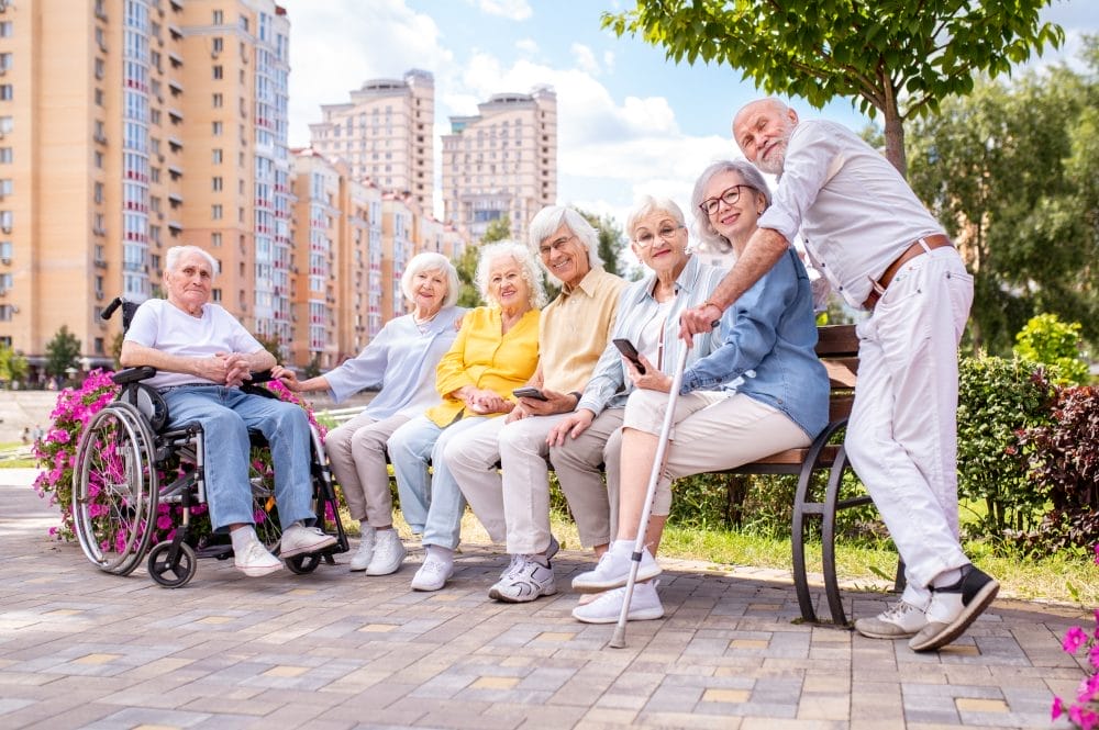 A group of seniors living in a nursing home environment