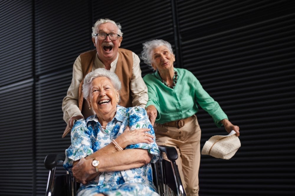 A group of seniors having fun in a nursing home environment