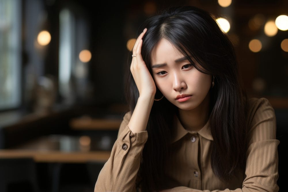 A distressed young woman feeling left out by her friends