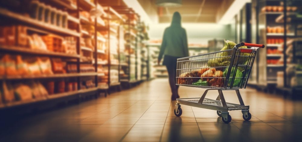A woman wandering the aisle of the grocery store
