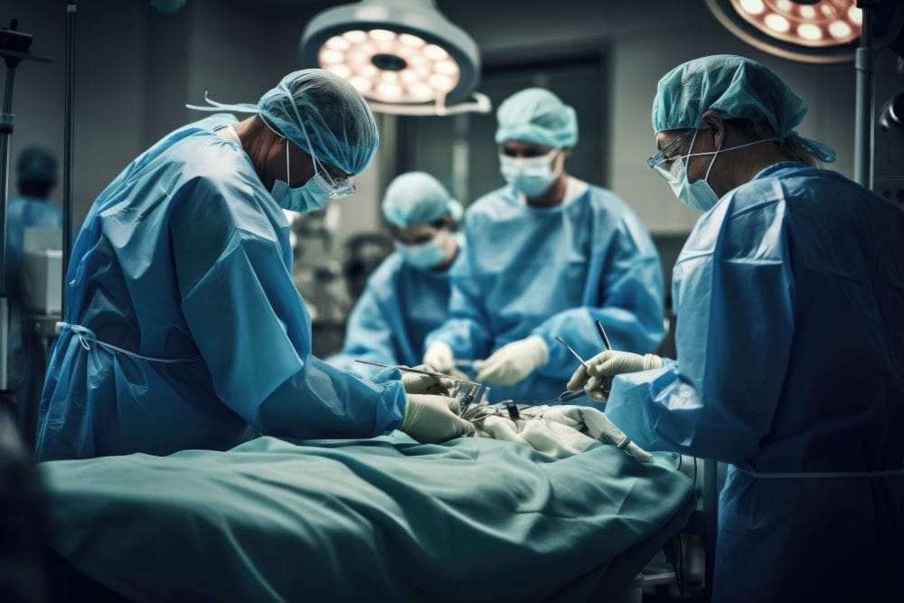 A group of doctors around a patient during a surgery