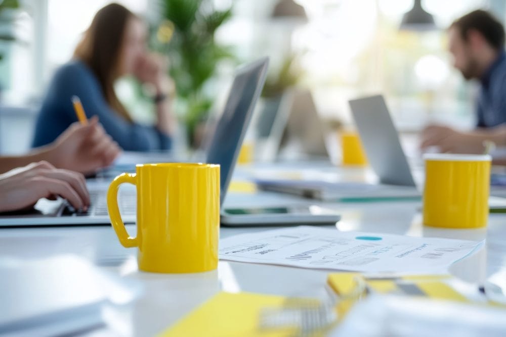 Employees practicing productivity at work