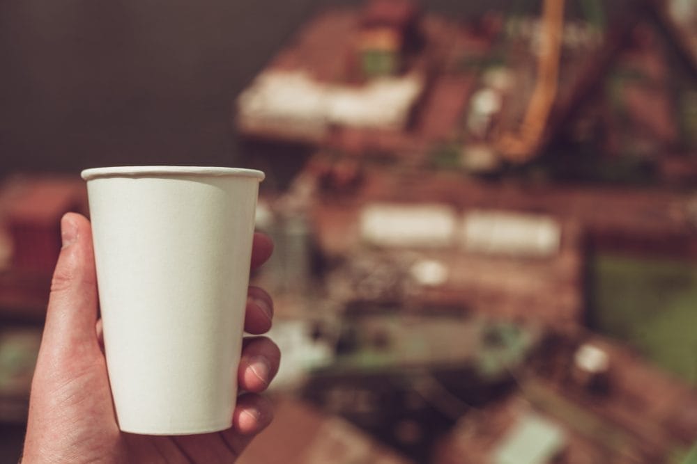 A hot coffee cup that needs a warning